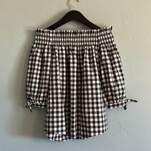Kate Spade off the shoulder black and white gingham blouse